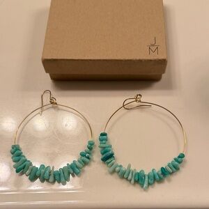 Aqua Stone Hoop Earrings with Gold Accents